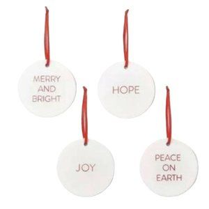 Hearth And Hand Magnolia Red White Porcelain Christmas Ornaments Set of 4 NEW